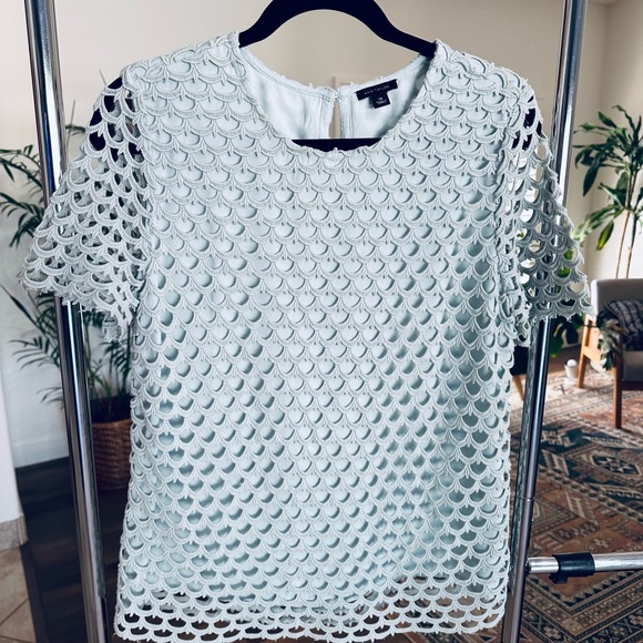 Ann Taylor Mint Green Scalloped Textured Lace Blouse Top Size Med - Picture 3 of 9